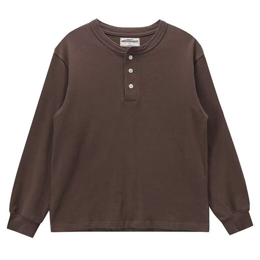 Yuandi Henry Collar Long Sleeve American Retro Long Sleeve T-Shirt Men's Simple Ami Khaki Heavy Henley Collar Bottoming Shirt Men Gray M