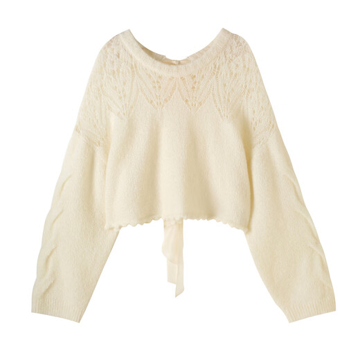 SNIDEL2025 new autumn and winter sweet round neck hollow crochet bow knitted sweater top SWNT254308 Pink One Size (F)