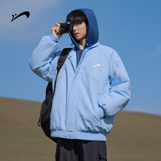 Guirenniao fake two-piece workwear cotton jacket for men in winter cold-proof hooded cotton-padded jacket, light blue 3XL