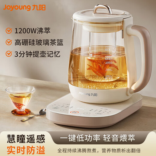 Joyoung electric kettle anti-overflow boiling household health kettle anti-paste 1200W high power constant temperature soft sound glass tea maker 15WY1J (office)