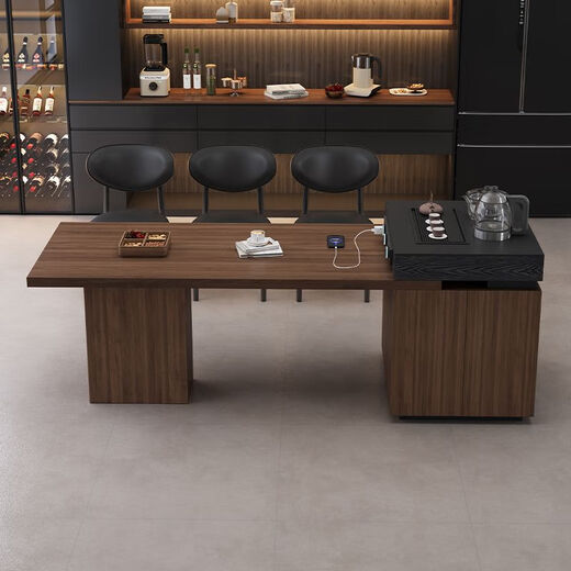 Shetan island table integrated dining table 2025 new small apartment multi-functional new wood grain slate household retractable dining table 140cm table top retractable island table without tea stove island table + 4 hippo chairs brand three-plug socket