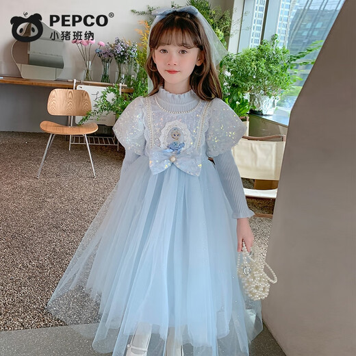 Piggy Banner (PEPCO) Mädchen Elsa Prinzessin Kleid Winterkleidung Kinder Modischer Winter Mädchen Elsa Rock Herbstkleid Blau 110