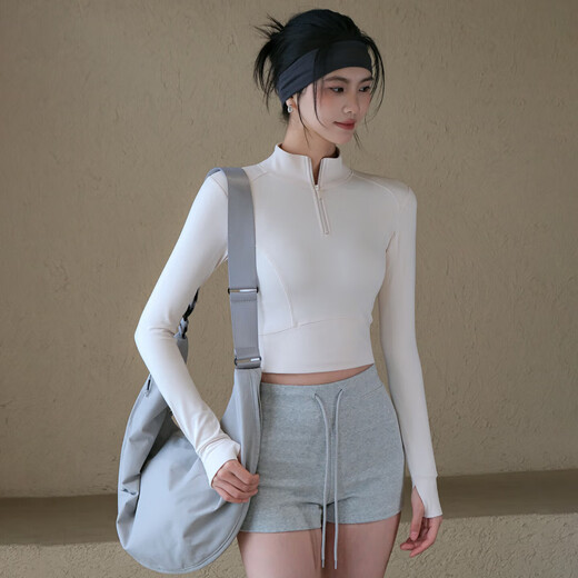 LULULOMDDW velvet warm yoga jacket for women in autumn and winter half zipper stand collar sports top Pilates fitness long sleeves dark blue M