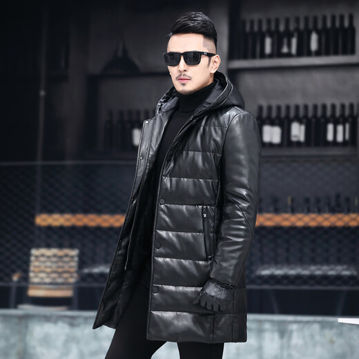 Matchstick Winter New Haining Leather Clothes Men's Medium Long Removable Hooded Slim Korean Style Leather Coat Casual Jacket Black M