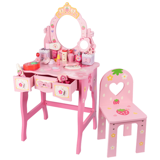 Shantou Lin Village Girls Dressing Table Set Princess Dressing Table Girls Cosmetics Children's Makeup Box Children's Toy Hair Dryer Large Dressing Table + Stool + Hairdressing Cover