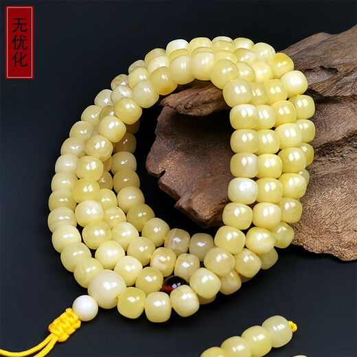 Amber style, one object, one picture, one certificate, 108 beeswax bracelets, natural amber, men and women, white flower beeswax bucket beads, bracelet, 17.58g, 5*6mm