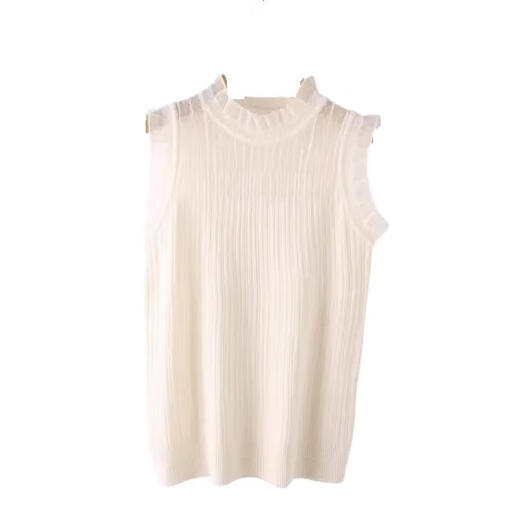 French Fashion Lace Collar Vest Women's Summer Mesh Half-Turtle Collar Bottoming Shirt Western Style Lace Inner Sleeveless Top White One Size Recommended 80-135 Jin Jin equals 0.5 kg