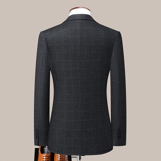 BOSS business casual woolen suit men's autumn and winter high-end all-wool plaid men's suit jacket gray XL 180 suitable for 140-155 Jin Jin equals 0.5 kg