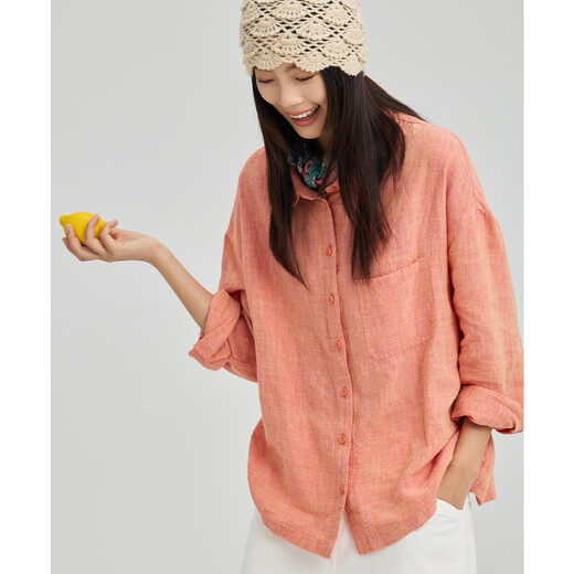 无色无味童趣伊甸园 25年秋冬新品休闲色织亚麻长袖 衬衫 女装 上衣 桔色 M （36）
