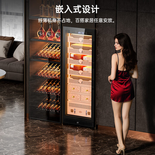 Kelong 608C cigar cabinet with constant temperature and humidity, water ion ammonia removal, smart WiFi, IoT control, air-cooled cedar wood liner shelf, alcohol feeding, water circulation compressor, refrigeration cigar cabinet, Obsidian Black 2-wake cigar box maintenance + aluminum liner + purified ammonia + WiFi