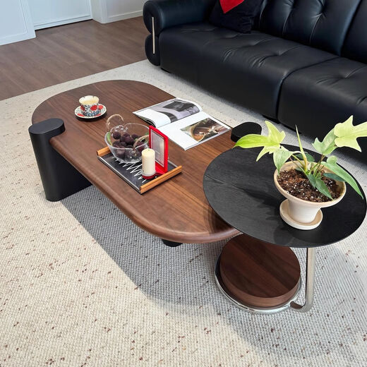 Qingziyou mid-century style minimalist coffee table living room home small apartment high-end 2026 new oval high-end tea table combination 130CM mid-century style coffee table + side table