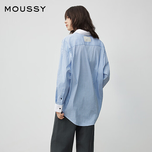 Moussy 2025 autumn new casual style letter printed striped long-sleeved shirt for women 028IAA30-2011 115 pattern blue one size