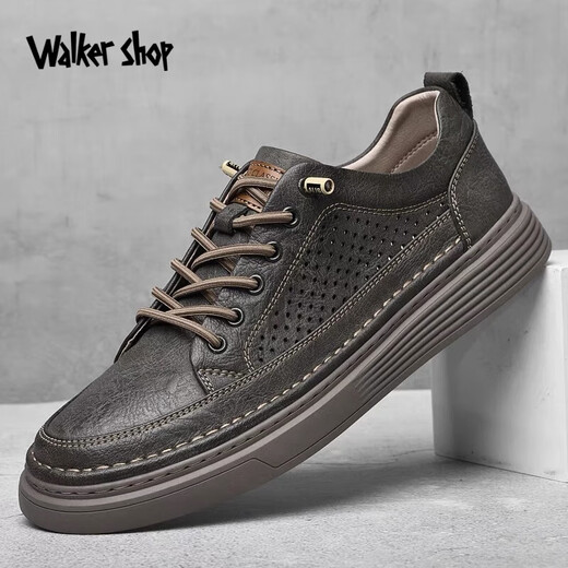 Walker Shop Slip-On Business Casual Shoes High Quality Cowhide New Trendy Breathable Casual Leather Shoes Soft Bottom Shoes Men Black Genuine Men's Shoes 40