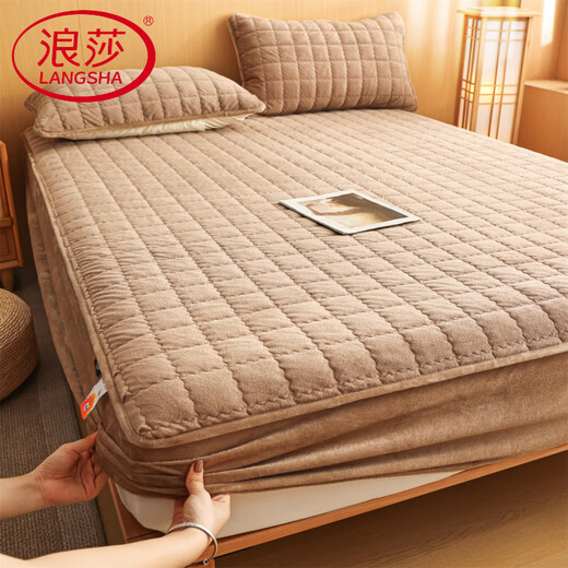 Langsha 2025 New Type A Baby Velvet Quilted Sheet Single Product Single Piece Mattress Protector Bed Protector Khaki Single Sheet 180cm*200cm