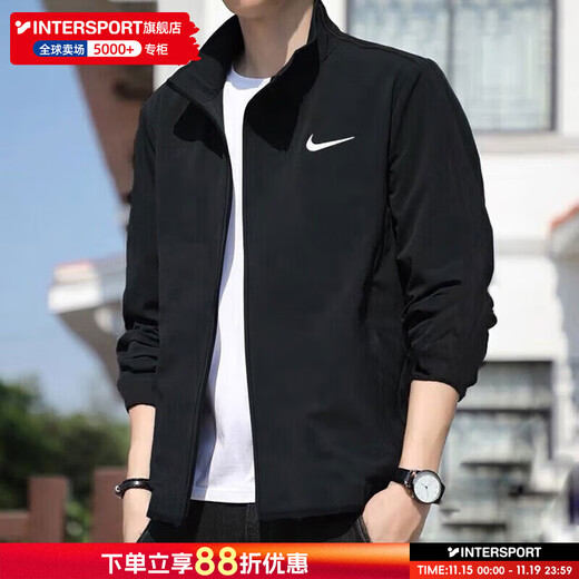 Nike (NIKE) Jackets Men's Tops 2025 Autumn New Sportswear Casual Breathable Running Stand Collar Quick-drying Versatile Jacket Hot Recommendation/Dri-FIT Classic Thin Style/Return to 10 by Posting Pictures One Size Smaller XL (180/96A)