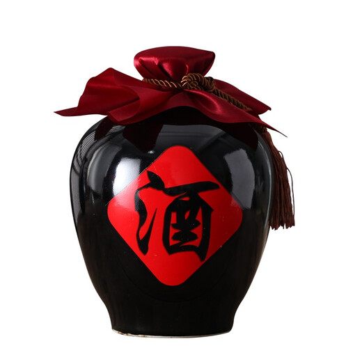 Porcelain Xiaonu Jingdezhen made ceramic wine bottle antique earthenware wine jar empty bottle wine jar 1\/2\/3\/5\/10 Jin Jin is equal to 0.5 kg. Jingdezhen wine jar small wine bottle 5 Jin Jin is equal to 0.5 kg - black wine characters - cloth delivery rope