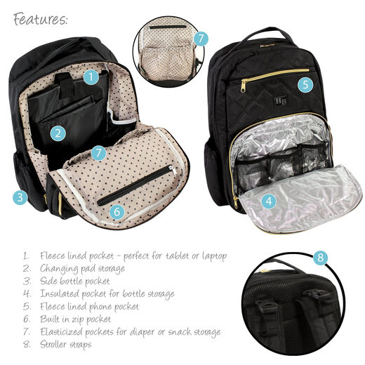 HUDSON BABY Unisex Infant Premium Diaper Bag Backpack and Changing Pad Black Black One Size