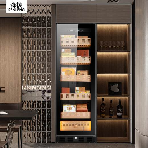 Senleng red wine cigar cabinet constant temperature and humidity all-in-one machine for raising eggplants silent variable frequency compressor air-cooled frost-free cedar wood precise temperature control and humidity independent embedded cigar cabinet variable frequency Low-E defogger door 326L embedded