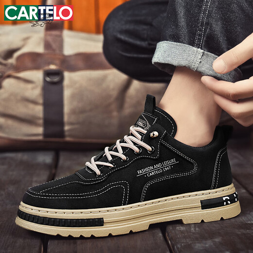 CARTELO Men's Shoes Autumn and Winter Trendy 2025 Shoes Men's Fashion Casual Shoes Men's Slip-on Martin Shoes Black 40