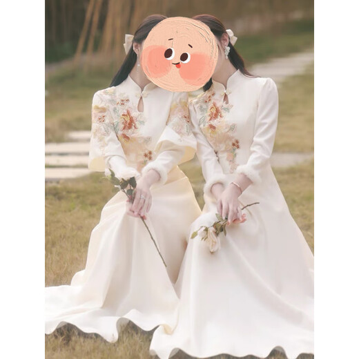 Xin Youjie rents Chinese-style bridesmaid dresses for winter, high-end niche cheongsam sisters' group dresses, women's daily wear in autumn and winter 6027 champagne color long section A 1-3 days S