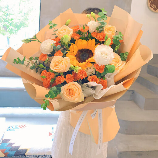 Flowers in the same city, sunflowers and roses mixed and matched bouquets for birthday gifts for girlfriends, best friends and elders. Flowers delivered by flower shops. All the way to the sun | single sunflowers, champagne and roses mixed and matched bouquets