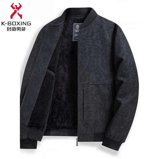 KBXNG Jinba autumn and winter men's plush leather jacket high-end antique imitation suede middle-aged dad's thickened jacket black_2506 M 170_