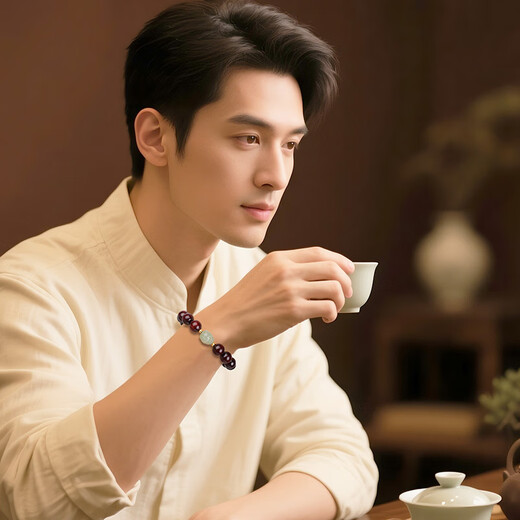 月印百川小叶紫檀手串 男女款和田玉瑞兽貔貅手链情侣礼物 约10mm款