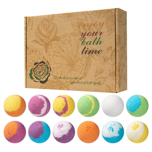 Bath salt ball set, explosive essential oil bath ball, bath ball 12 pieces, Valentine's Day gift, dried flower bubble bath ball, mixed color bubble bath ball set, 60g*12 pieces *1 set