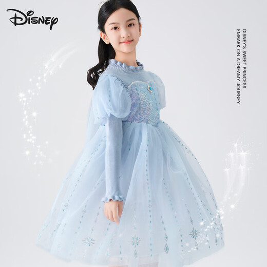 Disney Children's Princess Dress Girls Autumn and Winter Knitted Mesh Dress Winter Skirt TD3EQ006 Sky Blue 120
