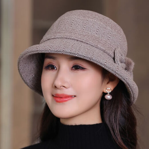 Bisi sheep middle-aged and elderly women's hats for autumn and winter mother's woolen basin hats old ladies and grandmothers cloth hats thickened fisherman hats 2319-deep khaki one-size-fits-all adjustable