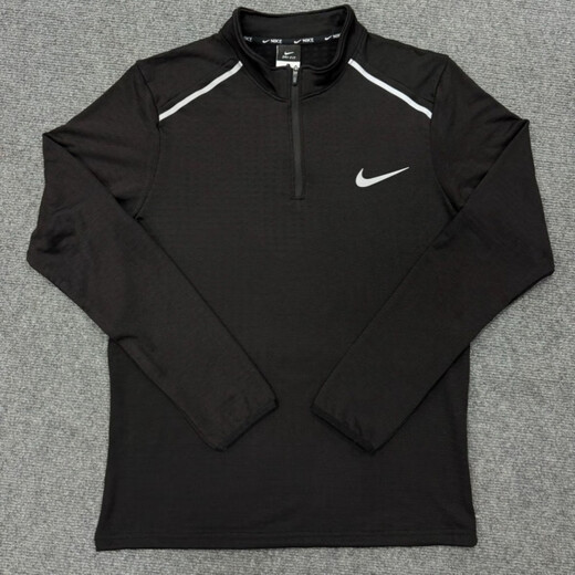Winter track and field long-sleeved training clothes with velvet and thickened granular velvet elastic half-zip sports students running sports long-sleeved high-quality granular velvet black with velvet for warmth XL recommended 130-150Jin Jin equals 0.5 kg
