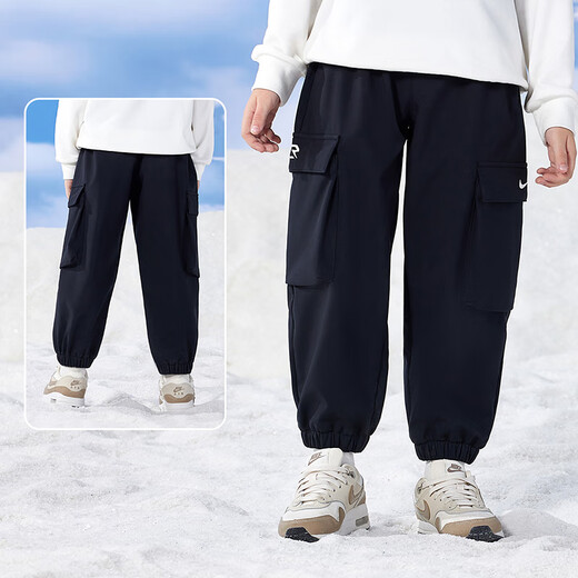 NIKE3BRAND 耐克男女童梭织长裤2025冬季新款加绒保暖儿童工装裤