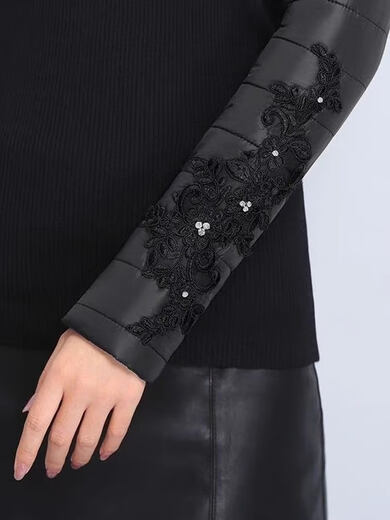 CARSEMKEITN Down Sleeves Cotton Sleeves Bottoming Shirt Women's Winter Sleeves Thickened Warm Sweater with Fur Vest, Diamond Cloth Model (Fully Velvet) High Collar L (111-125Jin Jin is equal to 0.5kg)