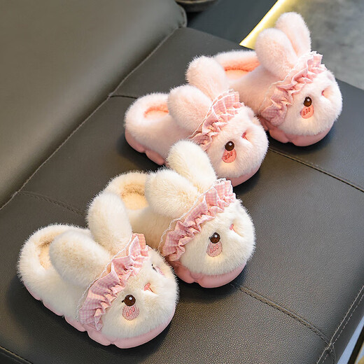 Rabbit Children's Cotton Slippers for Boys Winter Cartoon Cute Non-Slip Indoor Bath Soft Soled Baby Slippers Upgraded Environmentally Friendly Material Pink Slippers Size 12 36/37 (Suitable for 35/36 Feet)