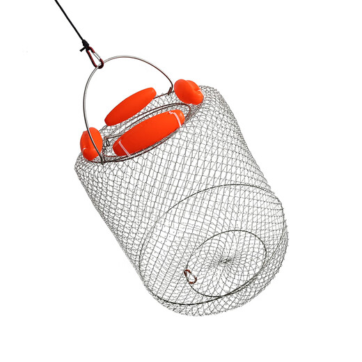 RTI floating fish protection folding wire fish protection fish basket net bag fishing protection net to hold fish stainless steel wire fish cage fish household 38X45cm straight fish basket stainless steel + rope + bag