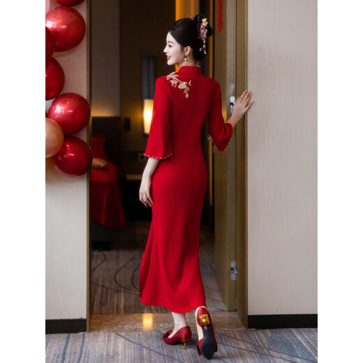 ROMON toasting dress for women autumn 2026 new petite bride style wedding engagement new Chinese fishtail cheongsam dress Phoenix Yu Fei M