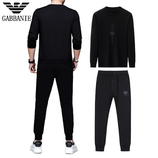 AX Armani Sports Suit Spring Men's Trendy Casual Two-piece Set Youth Mercerized Cotton Round Neck Long Sleeve Trendy Black 9320 M 165