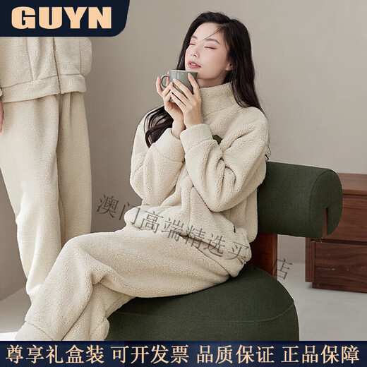 GUYN Antistatic Couple Pajamas Women's Autumn and Winter Thickened Imitation Lamb Velvet Men's Home Clothing Set 62786 Mi Xing-Female M