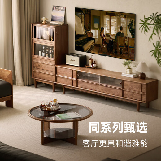 Pusu wood solid wood side cabinet living room TV cabinet standing cabinet household black walnut storage cabinet storage cabinet bucket cabinet bookcase Wangchuan side cabinet丨Mid-February