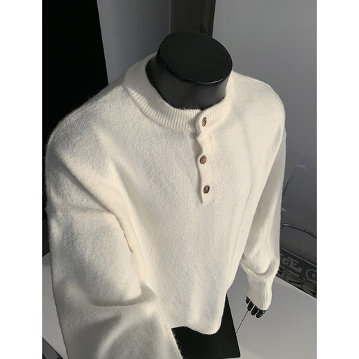 QGF Henry collar gray cleanfit sweater men's autumn lazy style polo sweater American sweatshirt jacket light gray XL recommended 110-130Jin Jin equals 0.5 kg