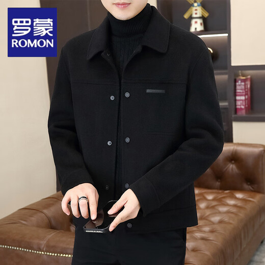 ROMON high-end lapel woolen coat men's short autumn and winter new Korean version slim double-sided woolen work jacket handsome coat coffee color M 170/48