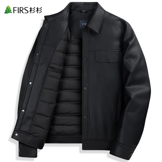 Shanshan (FIRS) Down Liner Leather Jacket Men's 2025 Winter New Business Commuting Warm Casual Jacket 366 Black 2XL 185/100A (Recommended 155-170Jin Jin equals 0.5kg)