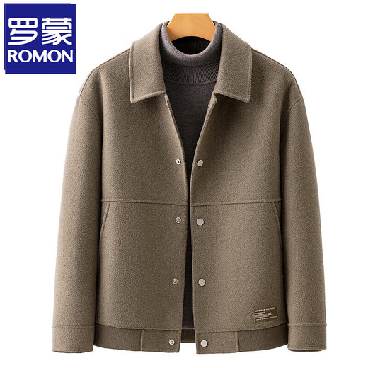 ROMON high-end wool double-sided woolen jacket woolen jacket men's 2025 autumn and winter new casual short style thickened and warm gray green thick style XL weight (135-150Jin Jin is equal to about 0.5 kg)