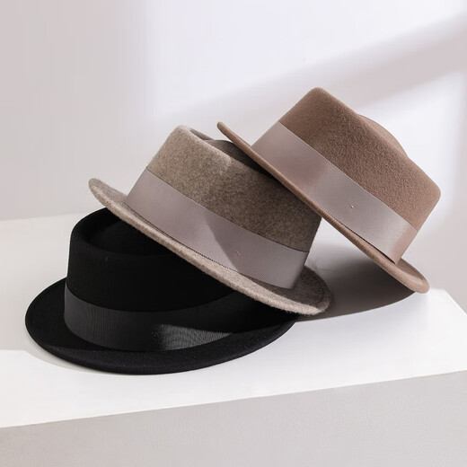 Lee dprre French hat for women autumn and winter concave top flat brim woolen flat brim small brim British elegant casual hat wool felt hat retro black adjustable
