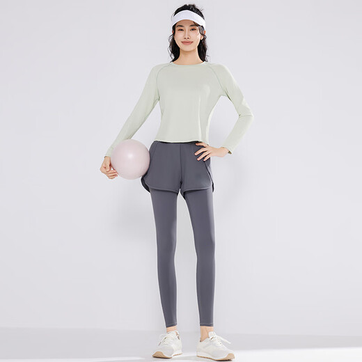 Victoria Traveler Sports Suit Women's Yoga Fitness Clothing Running Loose Fake Two-Piece Cycling Pilates Training Clothing Two-Piece Green XL