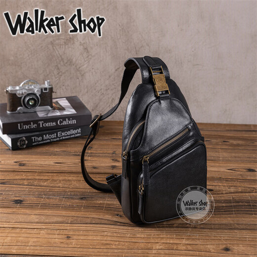 Walker Shop Brusttasche für Herren, erstklassiges Rindsleder, lässig und vielseitig, modische Herrentasche, trendige Umhängetasche für Geschäftsreisen, Schwarz 19 cm * 4 cm * 28,5 cm