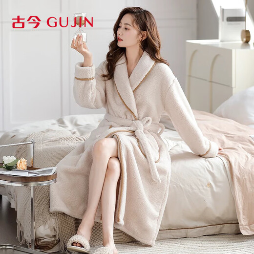 Ancient and modern (GUJIN) couple's nightgown, men's and women's pajamas, home clothes, coral velvet plus velvet thickened bathrobe, can be worn outside the robe to keep warm L