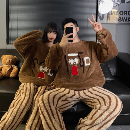Gongdie Dachshund Couple Pajamas Autumn and Winter Coral Velvet Thickened Plus Velvet Men and Women Cute Cartoon Home Clothing Set H9991 2XL Women's Size Recommended Weight 140-160Jin Jin is equal to 0.5 kg