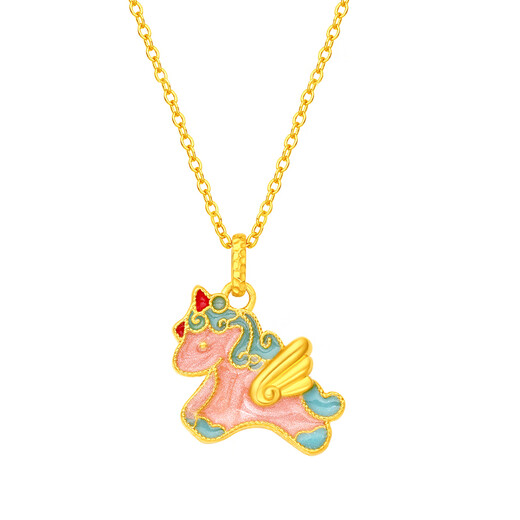 Mingzuan International 18K Gold Little Pegasus Pendant Women's au750 Unicorn Horse Element Zodiac New Birthday Gift for Girlfriend