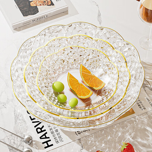 Internet celebrity fruit plate light luxury flower shape transparent Chinese plate home living room coffee table candy snack plate snack plate fruit bowl white large size